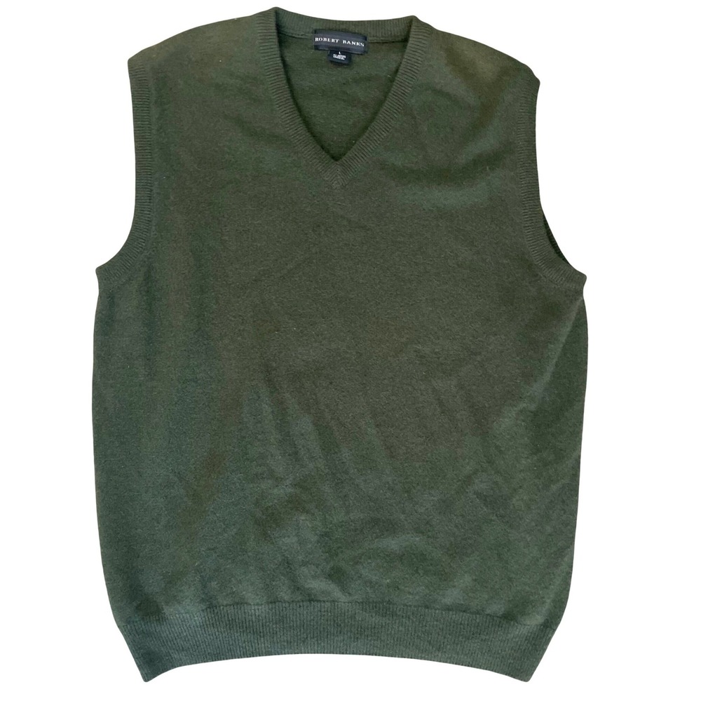 Robert Banks Wool Angora Sweater Vest Large Green Knit Sleeveless Classic